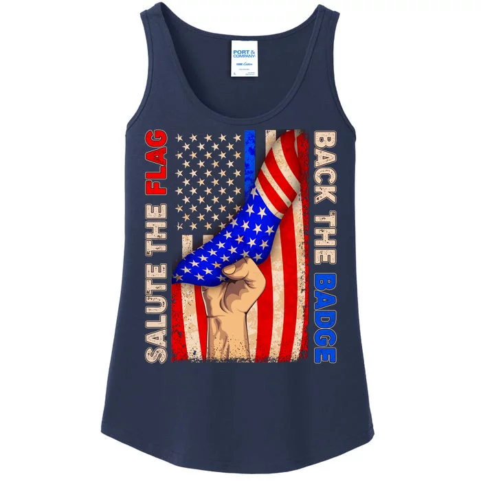 Salute The Flag Back The Badge American Thin Blue Line Ladies Essential Tank