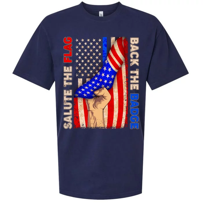 Salute The Flag Back The Badge American Thin Blue Line Sueded Cloud Jersey T-Shirt