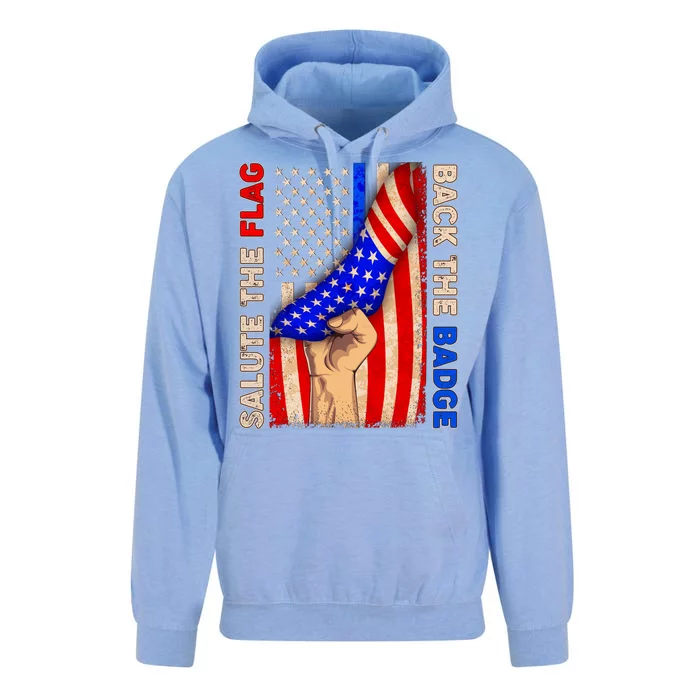 Salute The Flag Back The Badge American Thin Blue Line Unisex Surf Hoodie