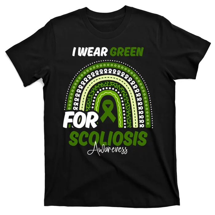 Scoliosis Awareness Month Green Ribbon Rainbow T-Shirt