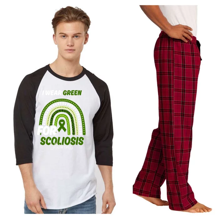 Scoliosis Awareness Month Green Ribbon Rainbow Raglan Sleeve Pajama Set