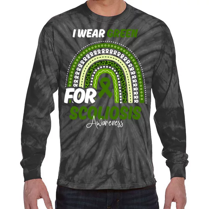 Scoliosis Awareness Month Green Ribbon Rainbow Tie-Dye Long Sleeve Shirt