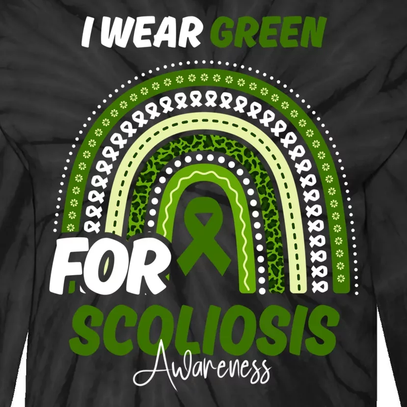 Scoliosis Awareness Month Green Ribbon Rainbow Tie-Dye Long Sleeve Shirt