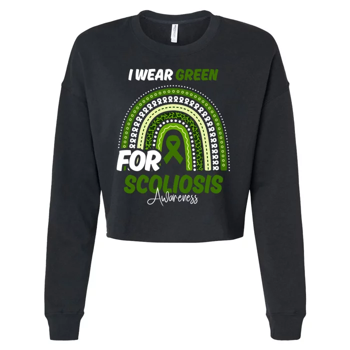 Scoliosis Awareness Month Green Ribbon Rainbow Cropped Pullover Crew