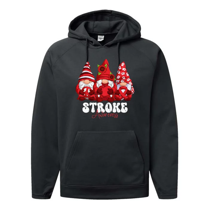 Stroke Awareness Month Red Ribbon Gnomies Performance Fleece Hoodie