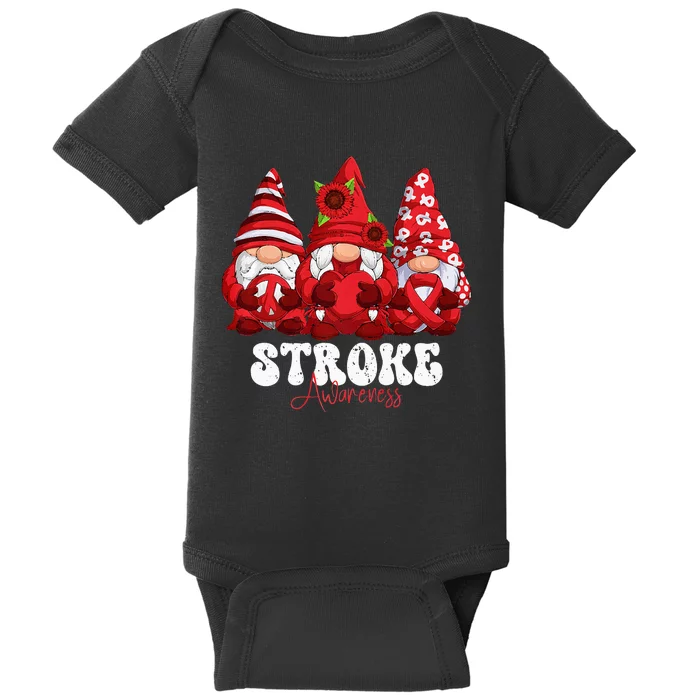 Stroke Awareness Month Red Ribbon Gnomies Baby Bodysuit