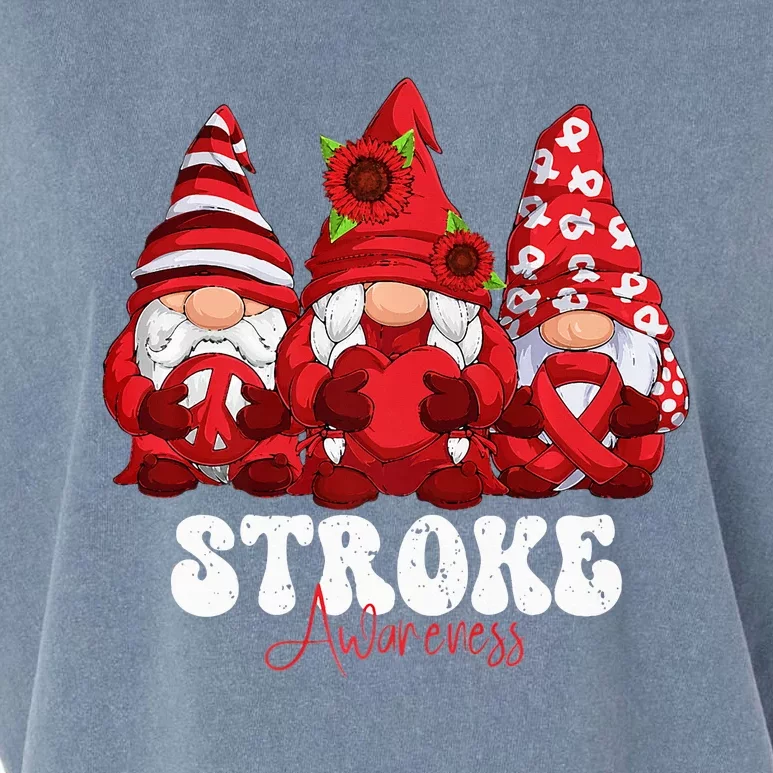 Stroke Awareness Month Red Ribbon Gnomies Garment-Dyed Women's Muscle Tee