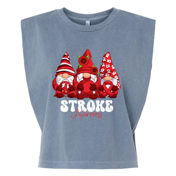 Stroke Awareness Month Red Ribbon Gnomies Garment-Dyed Women's Muscle Tee