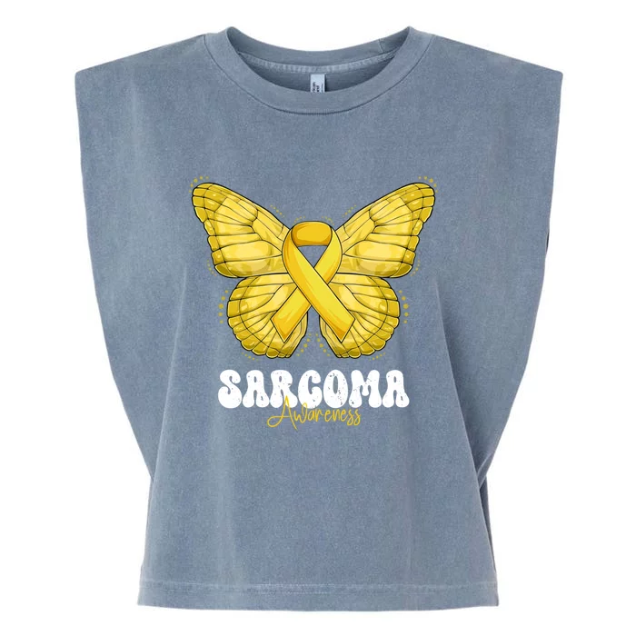 Sarcoma Awareness Month Yellow Ribbon Butterfly Gift Garment-Dyed Women's Muscle Tee