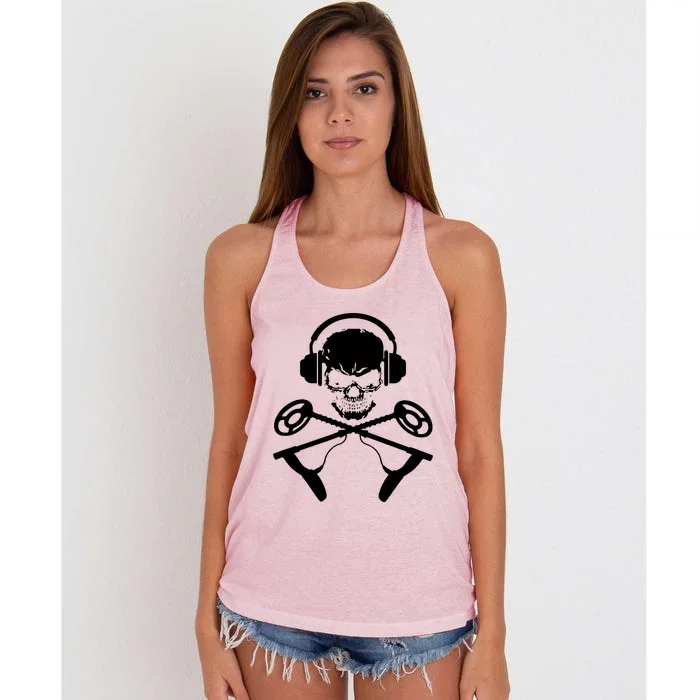 Skull And Metal Detector Crossbones Metal Detecting Women's Knotted Racerback Tank