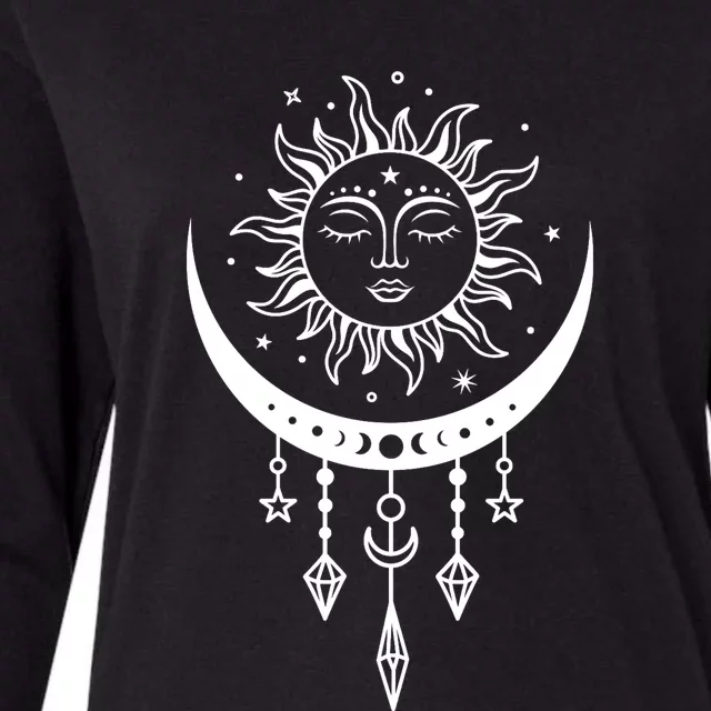 Sun And Moon Celestial Boho Mystical Print Witchy Magic Moon Womens Cotton Relaxed Long Sleeve T-Shirt