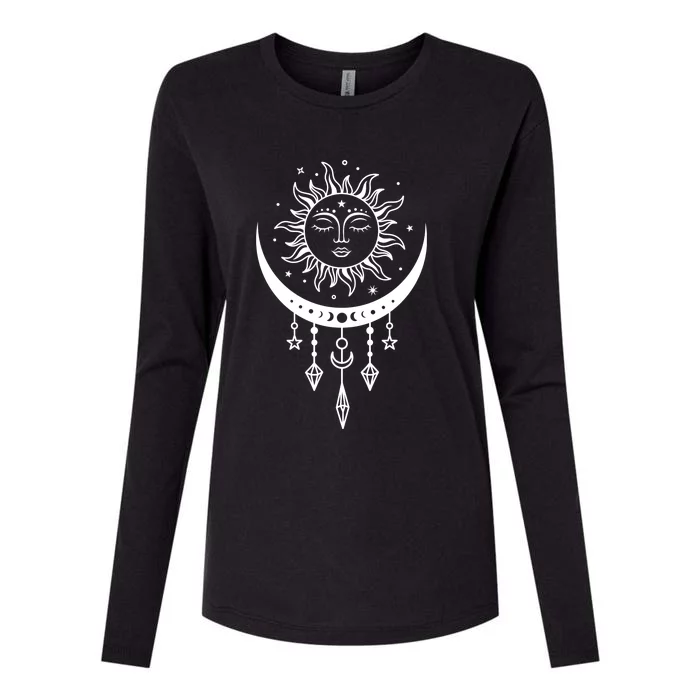 Sun And Moon Celestial Boho Mystical Print Witchy Magic Moon Womens Cotton Relaxed Long Sleeve T-Shirt