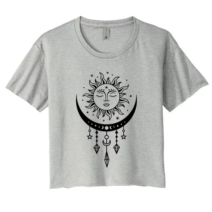 Sun And Moon Celestial Boho Mystical Print Witchy Magic Moon Women's Crop Top Tee