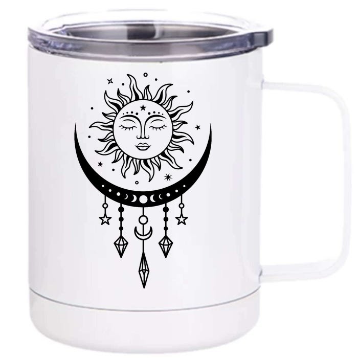 Sun And Moon Celestial Boho Mystical Print Witchy Magic Moon Front & Back 12oz Stainless Steel Tumbler Cup