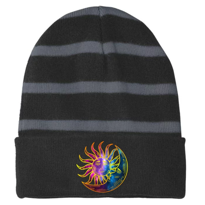 Sun And Moon Mystical Classic Striped Beanie with Solid Band