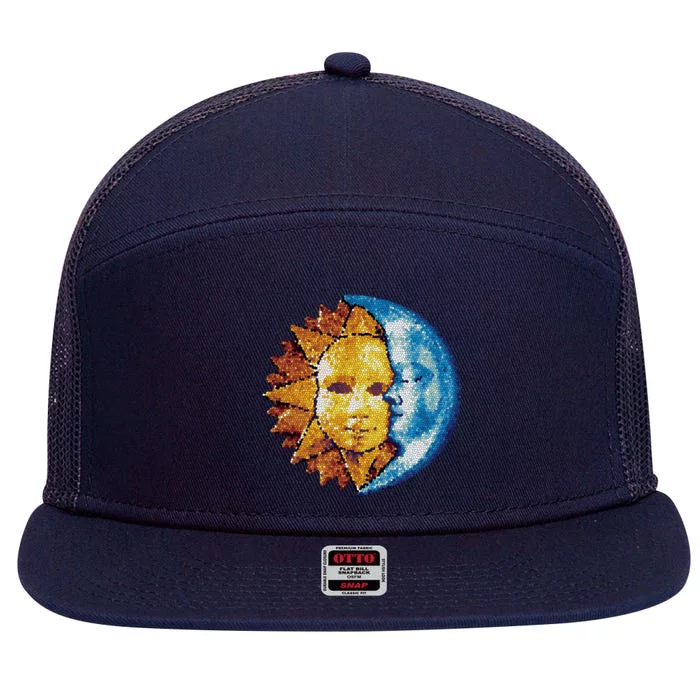 Sun And Moon Mosaic Astrology 7 Panel Mesh Trucker Snapback Hat