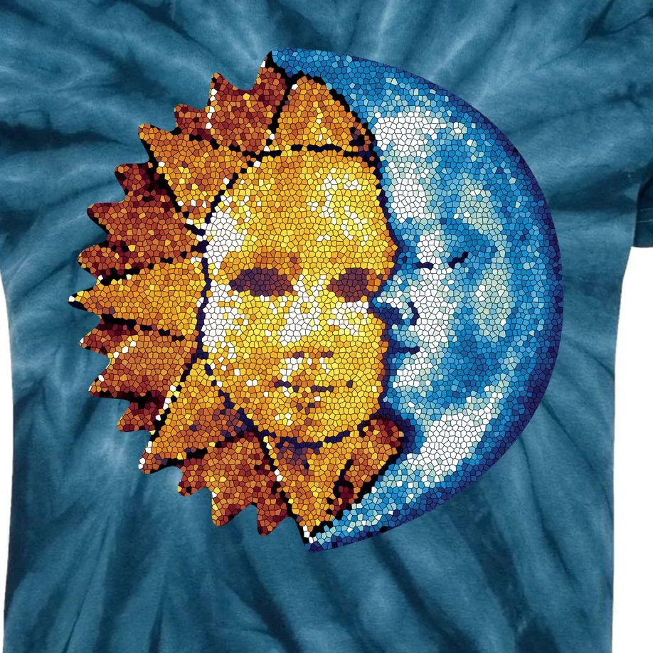 Sun And Moon Mosaic Astrology Kids Tie-Dye T-Shirt