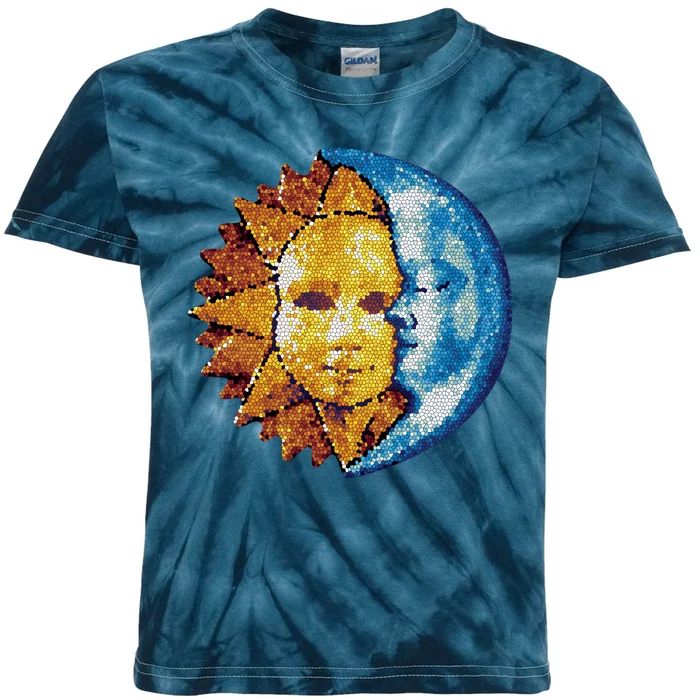 Sun And Moon Mosaic Astrology Kids Tie-Dye T-Shirt