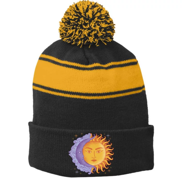 Sun And Moon Sky Stripe Pom Pom Beanie