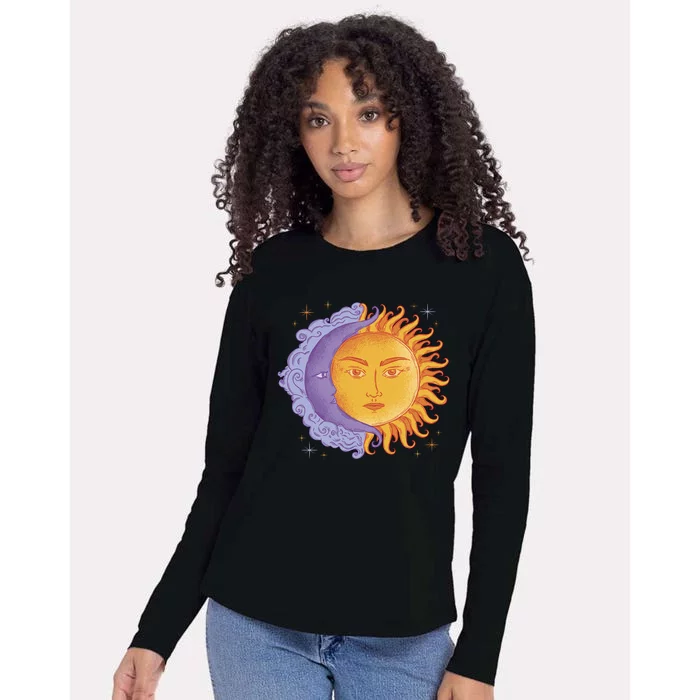 Sun And Moon Sky Womens Cotton Relaxed Long Sleeve T-Shirt