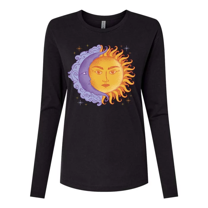 Sun And Moon Sky Womens Cotton Relaxed Long Sleeve T-Shirt