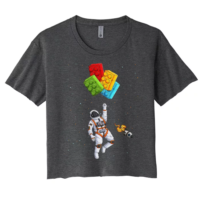 Space Astronaut Master Builder funny Building Blocks Bricks Women's Crop Top Tee