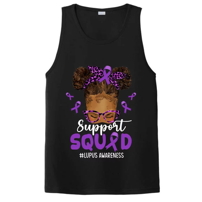 Supportsquad Afro Messy Bun Leopard Lupus Awareness Meaningful Gift Performance Tank