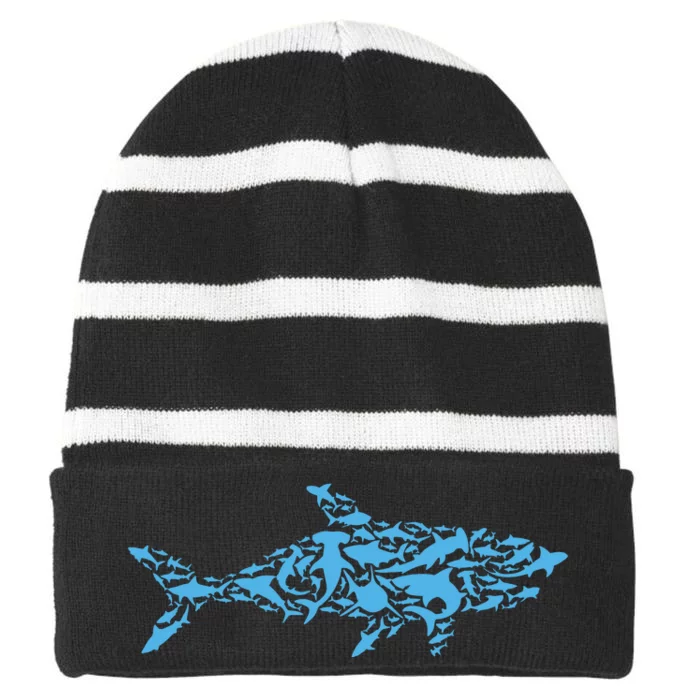 Shark Animal Marine Biology Science Scientist Shark Lover Striped Beanie with Solid Band