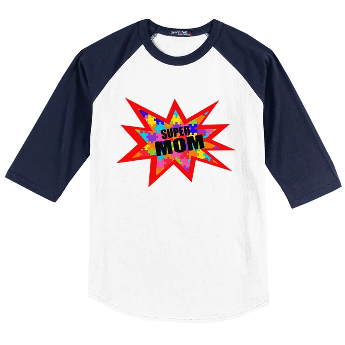 Super Autism Mom Autism Superhero Awareness Baseball Sleeve Shirt