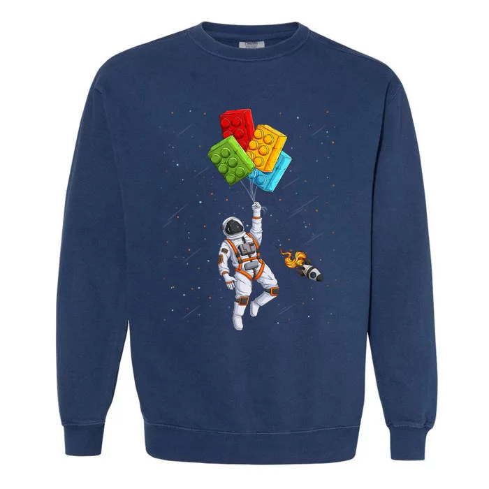 Space Astronaut Master Builder Funny Building Blocks Bricks Garment-Dyed Sweatshirt