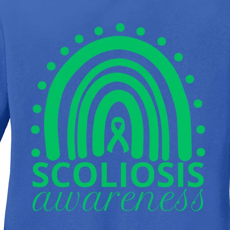 Scoliosis Awareness Month Ribbon Green Rainbow Gift Ladies Long Sleeve Shirt