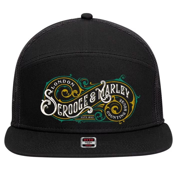 Scrooge And Marley Counting House Christmas Carol 7 Panel Mesh Trucker Snapback Hat