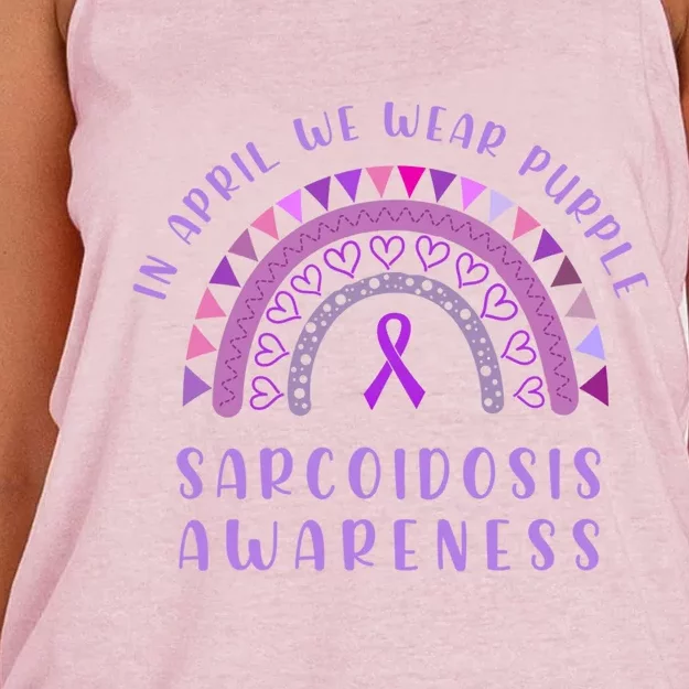 Sarcoidosis Awareness Month In April We Wear Purple Rainbow Gift Women's Knotted Racerback Tank