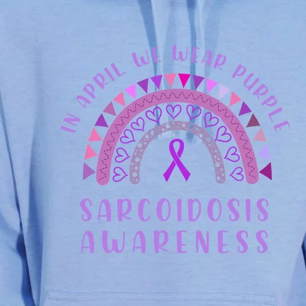 Sarcoidosis Awareness Month In April We Wear Purple Rainbow Gift Unisex Surf Hoodie