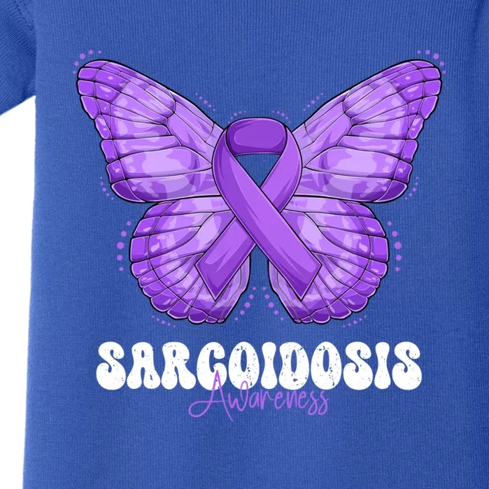 Sarcoidosis Awareness Month Purple Ribbon Butterfly Cool Gift Baby Bodysuit