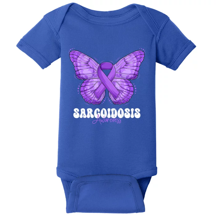 Sarcoidosis Awareness Month Purple Ribbon Butterfly Cool Gift Baby Bodysuit