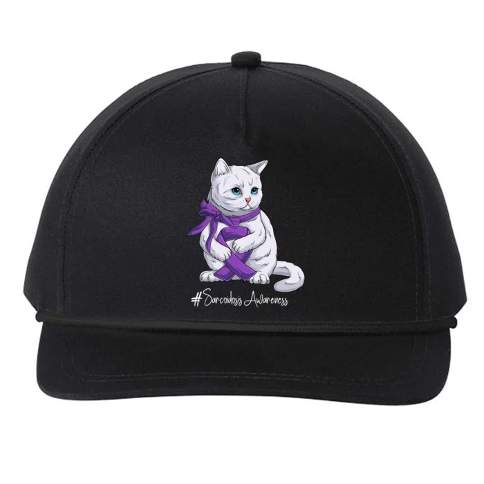 Sarcoidosis Awareness Month Purple Ribbon Cat Gift Snapback Five-Panel Rope Hat