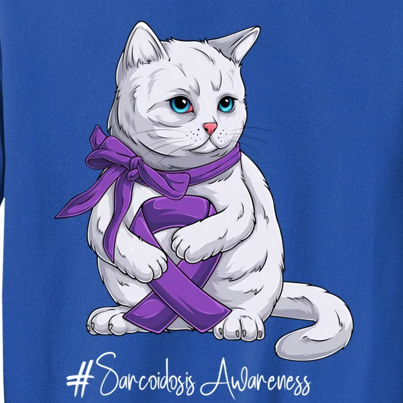 Sarcoidosis Awareness Month Purple Ribbon Cat Gift Tall Sweatshirt