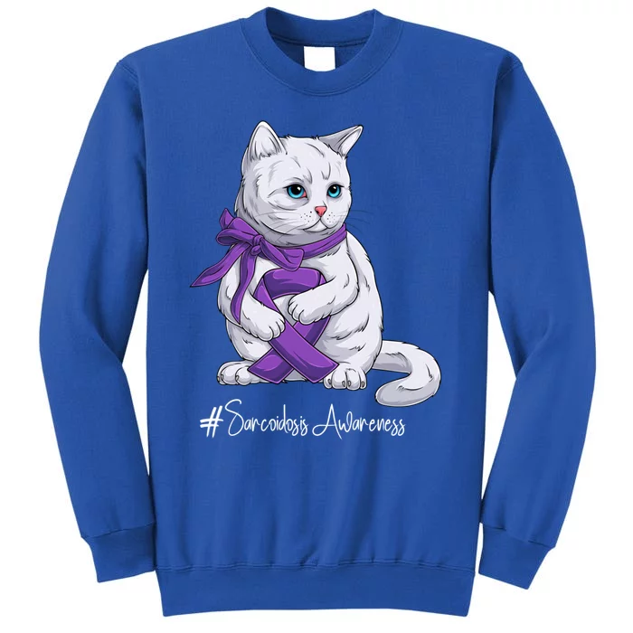 Sarcoidosis Awareness Month Purple Ribbon Cat Gift Tall Sweatshirt