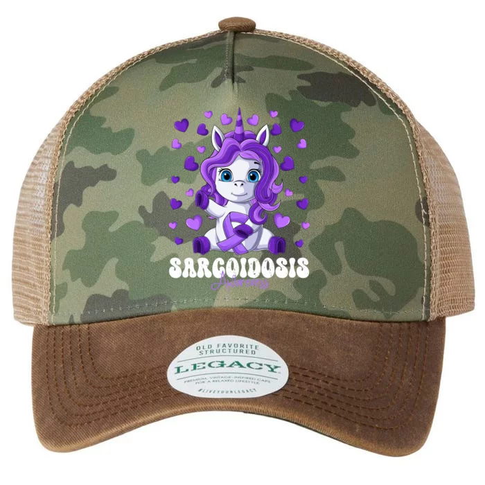 Sarcoidosis Awareness Month Purple Ribbon Unicorn Gift Legacy Tie Dye Trucker Hat