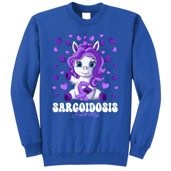 Sarcoidosis Awareness Month Purple Ribbon Unicorn Gift Tall Sweatshirt