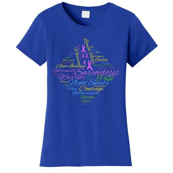 Sarcoidosis Awareness Month Sarcoidosis Warrior Word Cloud Gift Women's T-Shirt