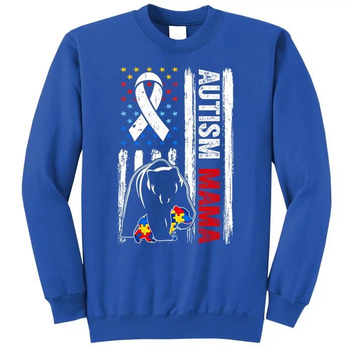 Support Autism Mama Bear Awareness American Flag Meaningful Gift Sweatshirt