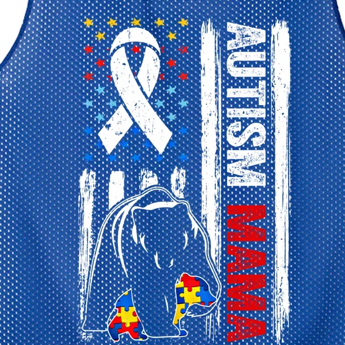 Support Autism Mama Bear Awareness American Flag Meaningful Gift Mesh Reversible Basketball Jersey Tank