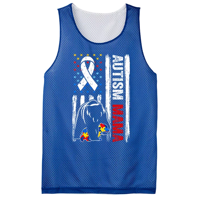 Support Autism Mama Bear Awareness American Flag Meaningful Gift Mesh Reversible Basketball Jersey Tank