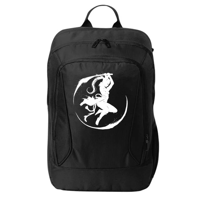 Samurai Lady Katana Slashing Circle City Backpack