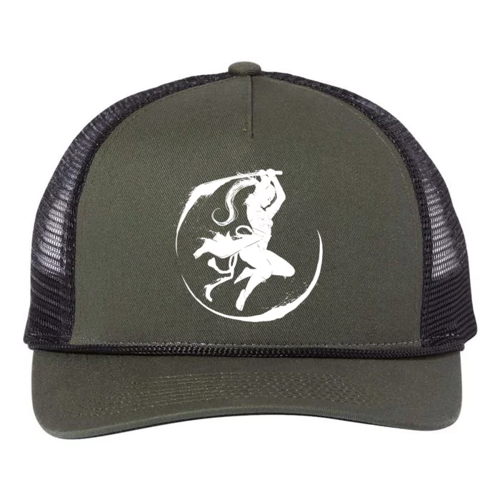 Samurai Lady Katana Slashing Circle Retro Rope Trucker Hat Cap