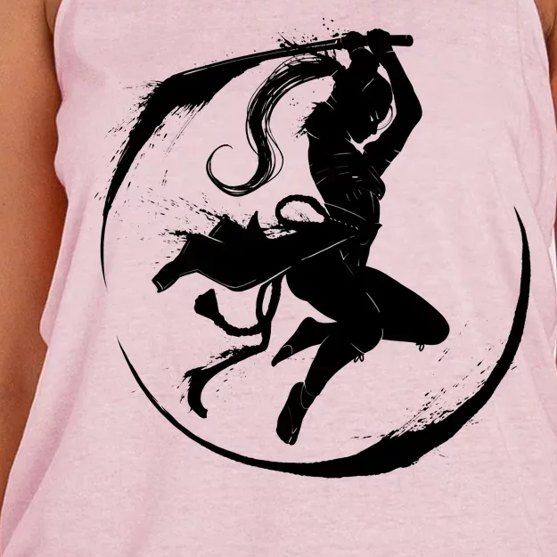 Samurai Lady Katana Slashing Circle Women's Knotted Racerback Tank