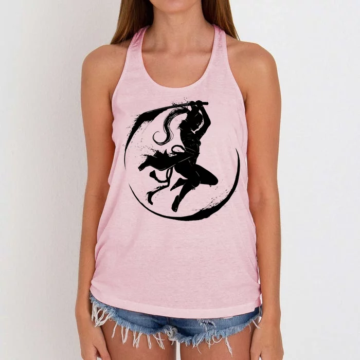 Samurai Lady Katana Slashing Circle Women's Knotted Racerback Tank