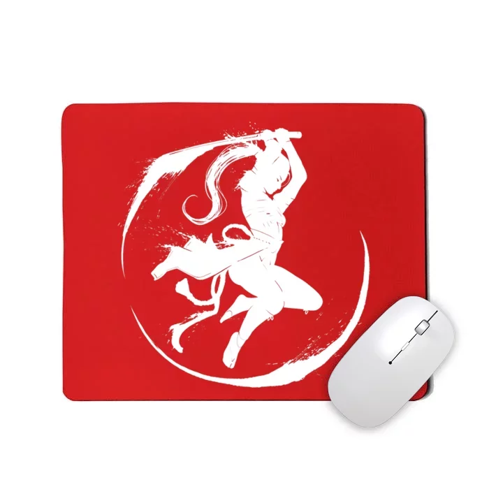 Samurai Lady Katana Slashing Circle Mousepad